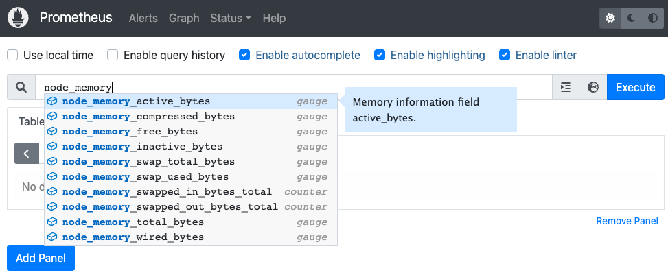 node_memory_active_bytes 선택